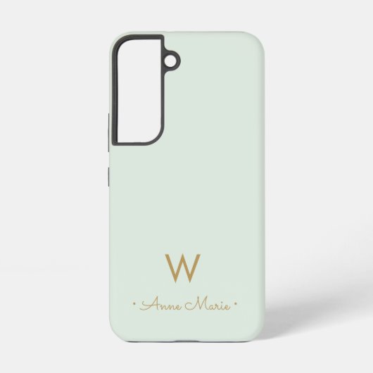 Moderne Saliegroen Gouden Script Monogram Samsung Galaxy Hoesje (Achterkant)
