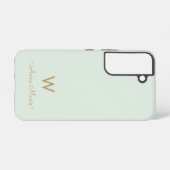 Moderne Saliegroen Gouden Script Monogram Samsung Galaxy Hoesje (Achterkant horizontaal)