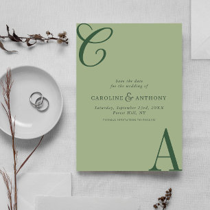 Moderne Saliegroen Minimalistische Monogram Trouwd Save The Date