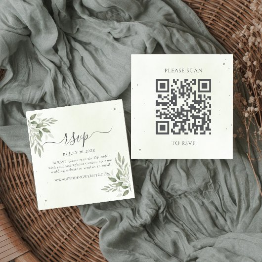 Moderne Saliegroen Plein QR Code RSVP Informatiekaartje