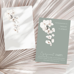 Moderne Saliegroen Witte Orchidee Verloving Feest Kaart