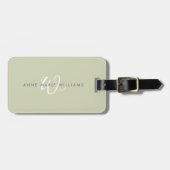 Moderne Saliegroen Witte Script Monogram Bagagelabel (Voorkant horizontaal)