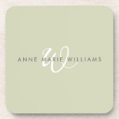 Moderne Saliegroen Witte Script Monogram Bier Onderzetter (Voorkant)