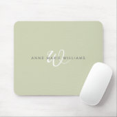 Moderne Saliegroen Witte Script Monogram Muismat (Met muis)