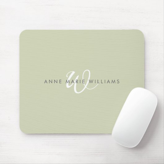 Moderne Saliegroen Witte Script Monogram Muismat (Met muis)