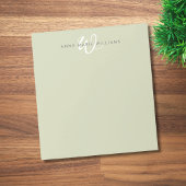 Moderne Saliegroen Witte Script Monogram Notitieblok