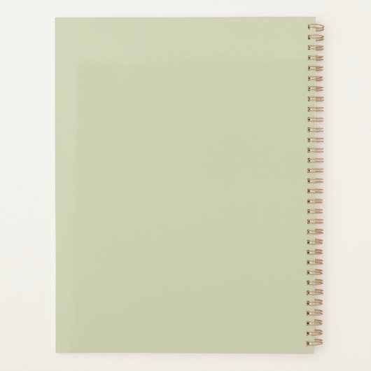 Moderne Saliegroen Witte Script Monogram Planner (Achterkant)