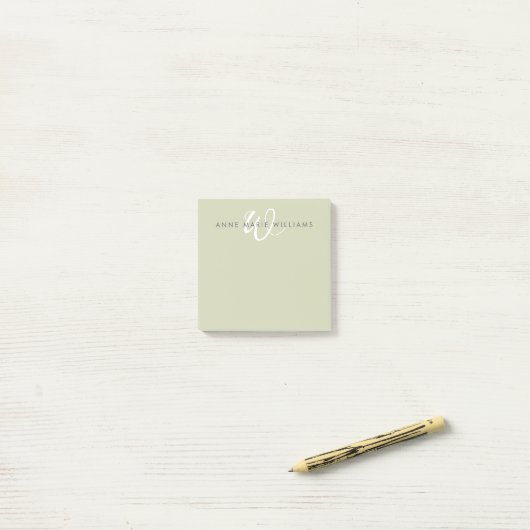 Moderne Saliegroen Witte Script Monogram Post-it® Notes (Op bureau)