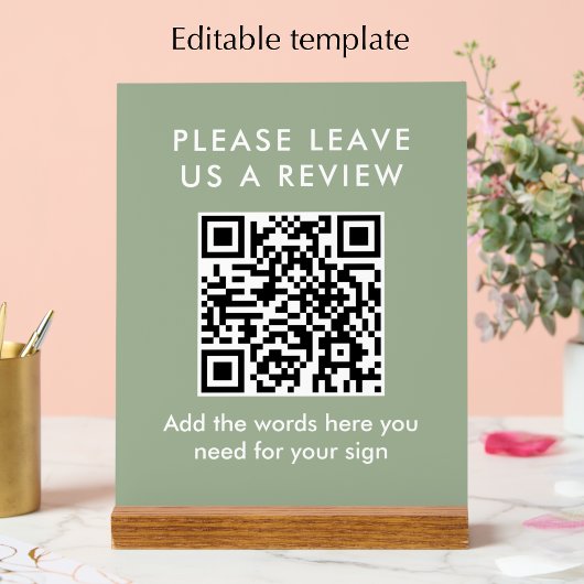 Moderne saliegroene aangepaste QR-code voor recens Acryl Bord