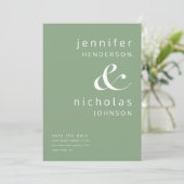 Moderne Saliegroene Ampersand Foto Save The Date (Staand voorkant)