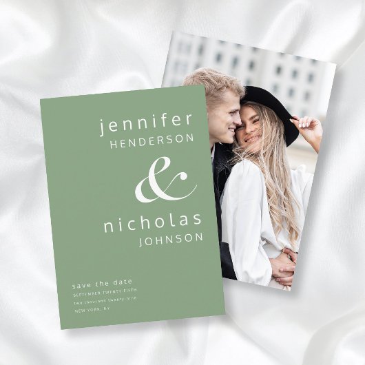 Moderne Saliegroene Ampersand Foto Save The Date