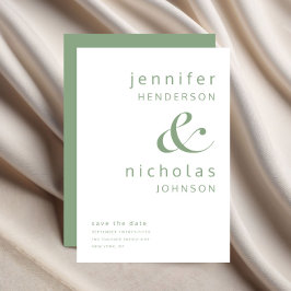 Moderne saliegroene Ampersand-typografie trouwdag Save The Date