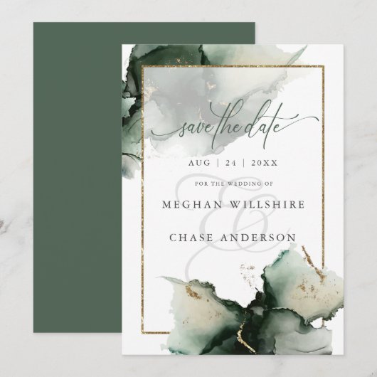 Moderne Saliegroene Aquarel Abstracte Kunst (Voorkant / Achterkant)