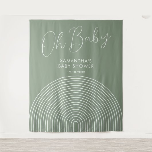 Moderne saliegroene babyshower achtergrond wandkleed (Voorkant)