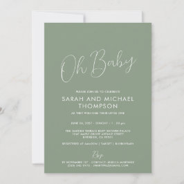 Moderne saliegroene babyshower Elegante script Kaart
