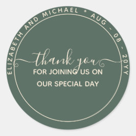 Moderne saliegroene bedankjes klassieke ronde St. Sticker
