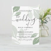 Moderne Saliegroene Blad Bruiloft Kaart (Staand voorkant)
