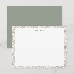 Moderne saliegroene bloemen kruiden boho patroon notitiekaartje