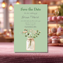 Moderne saliegroene bloemenpot Save The Date kaart