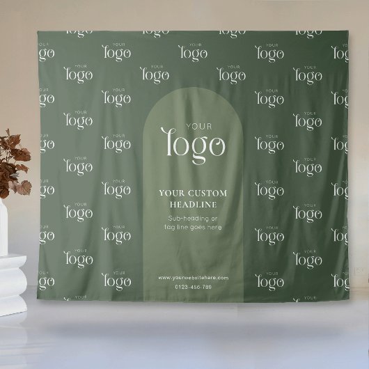 Moderne saliegroene boho-logo stap-voor-stap evene wandkleed