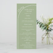 Moderne saliegroene boog bruiloftsreceptie menu ka (Staand voorkant)
