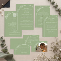 Moderne saliegroene boog trouwkaart