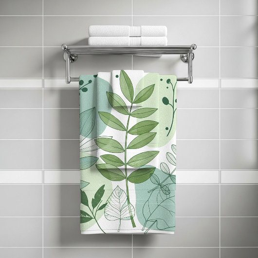 Moderne saliegroene botanische bladpatroon bad handdoek