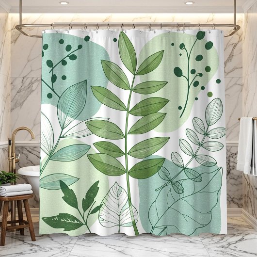 Moderne saliegroene botanische bladpatroon douchegordijn