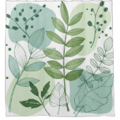 Moderne saliegroene botanische bladpatroon douchegordijn (Voorkant)