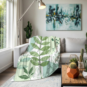 Moderne saliegroene botanische bladpatroon fleece deken