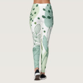 Moderne saliegroene botanische bladpatroon leggings (Achterkant)