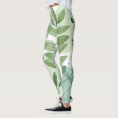 Moderne saliegroene botanische bladpatroon leggings (Links)