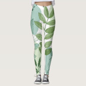 Moderne saliegroene botanische bladpatroon leggings (Voorkant)