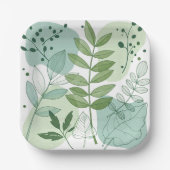Moderne Saliegroene Botanische Bladpatroon Papieren Bordje (Voorkant)