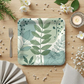 Moderne Saliegroene Botanische Bladpatroon Papieren Bordje