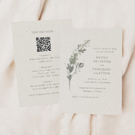 Moderne Saliegroene Botanische QR Code Huwelijk Kaart