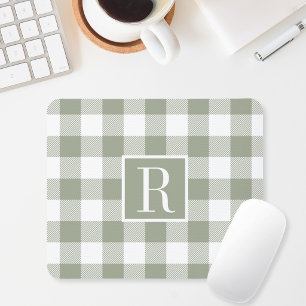 Moderne Saliegroene Buffalo Check Monogram Initiaa Muismat