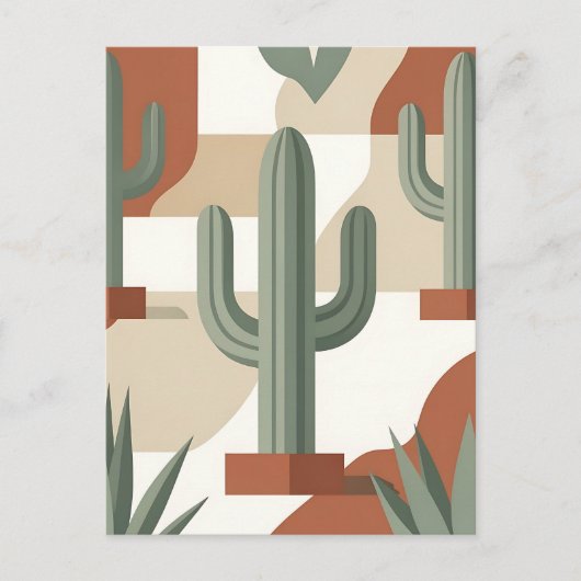 Moderne saliegroene cactus terracotta woestijn briefkaart (Voorkant)
