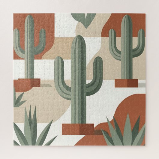 Moderne saliegroene cactus terracotta woestijn legpuzzel (Verticaal)