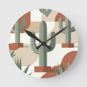 Moderne saliegroene cactus terracotta woestijn ronde klok