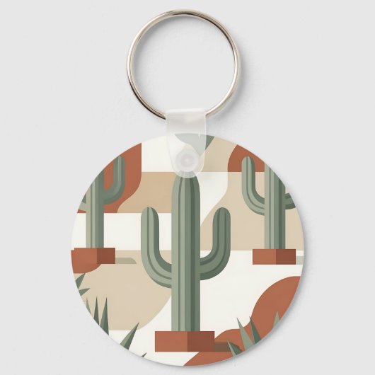 Moderne saliegroene cactus terracotta woestijn sleutelhanger (Voorkant)