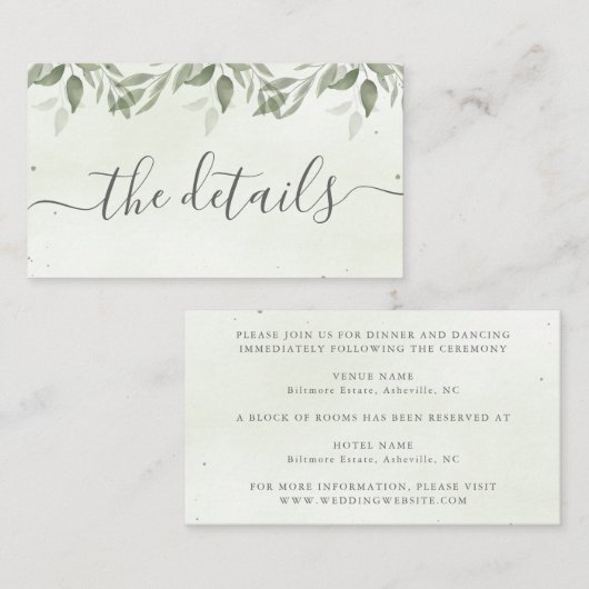 Moderne saliegroene details envelopkaart informatiekaartje (Voorkant / Achterkant)