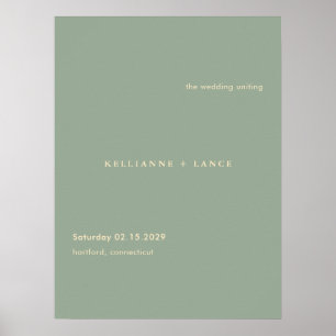 Moderne saliegroene eenvoudige huwelijks welkomstb poster