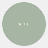 Moderne saliegroene eenvoudige monogram bruiloft ronde sticker (Voorkant)