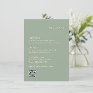 Moderne saliegroene eenvoudige QR-code-huwelijk Informatiekaartje