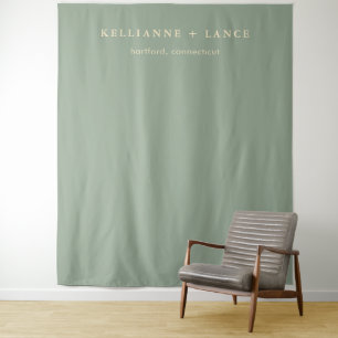 Moderne saliegroene eenvoudige trouwachtergrond wandkleed