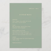 Moderne saliegroene eenvoudige trouwdag menu (Voorkant)
