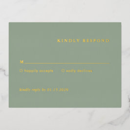 Moderne saliegroene eenvoudige trouwfolie RSVP kaa Folie Uitnodiging Briefkaart
