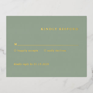 Moderne saliegroene eenvoudige trouwfolie RSVP kaa Folie Uitnodiging Briefkaart
