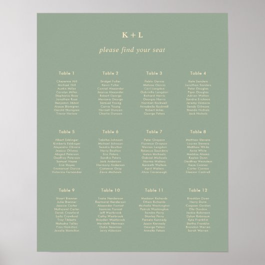 Moderne Saliegroene Eenvoudige Trouwstoelindeling Poster (Voorkant)